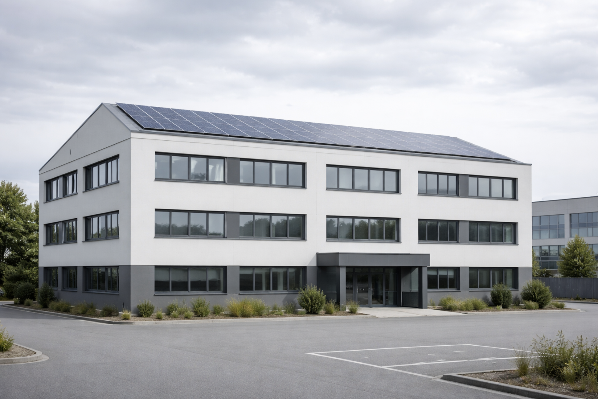 Modernes Gewerbedach mit Solaranlage