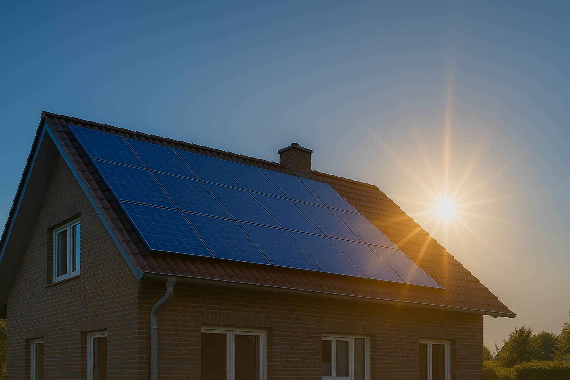 Sonnenaufgang vor PV-Anlage