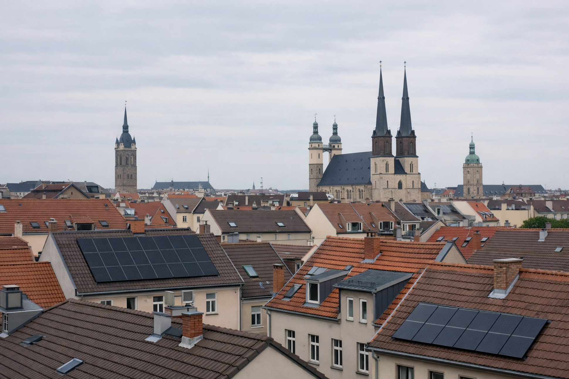 Halle (Saale) bei bedecktem Himmel
