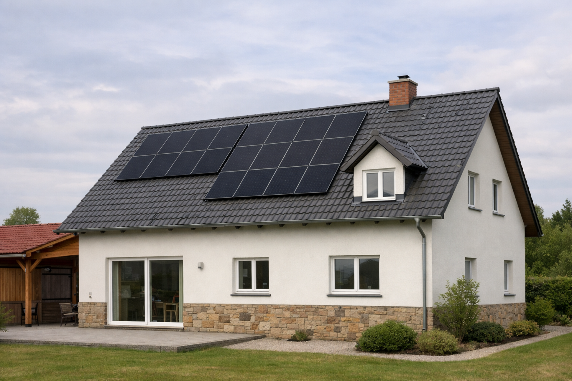 Einfamilienhaus mit Solaranlage auf dem Dach