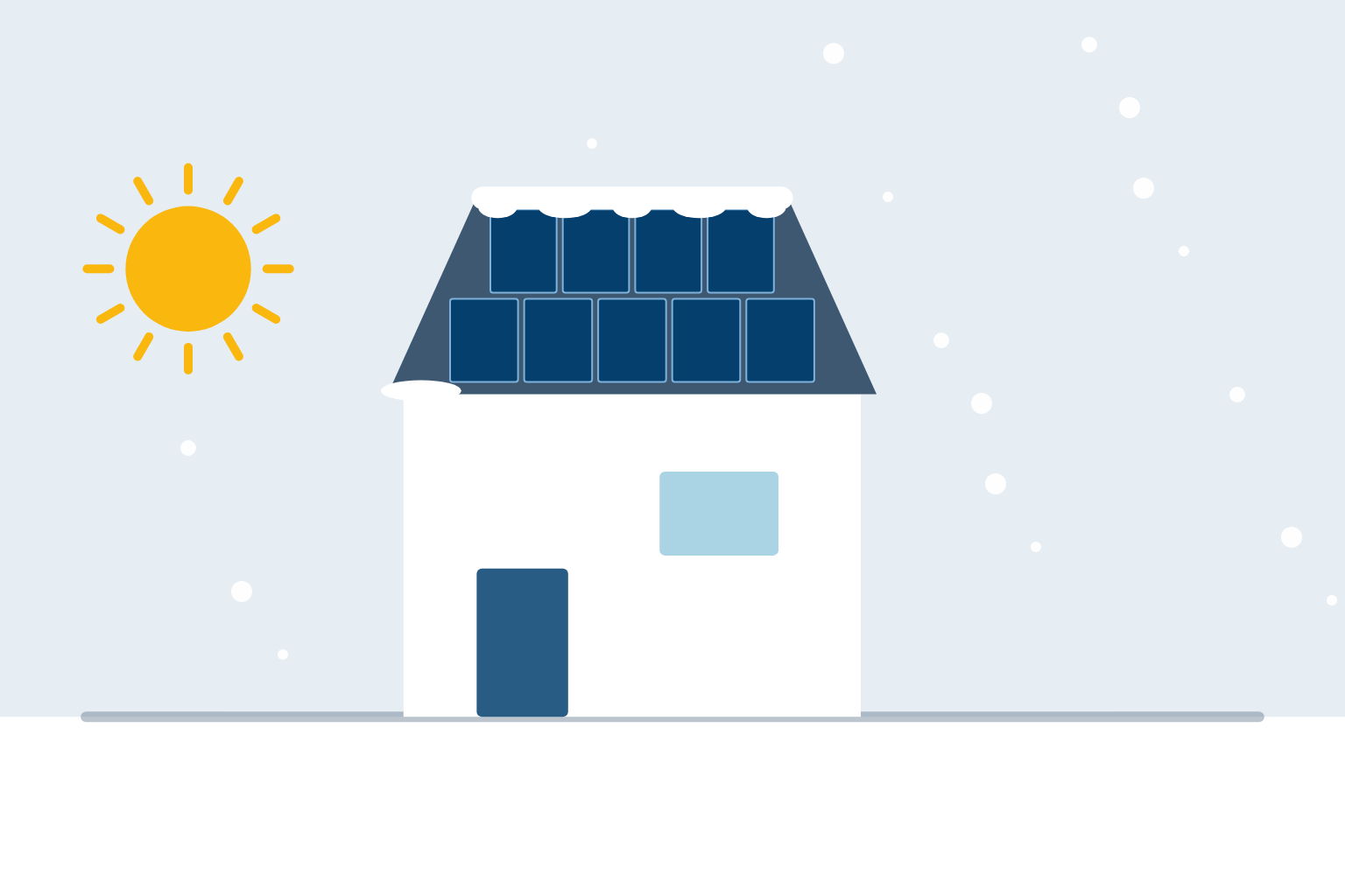 Illustration von verschneiten Haus mit PV-Modulen
