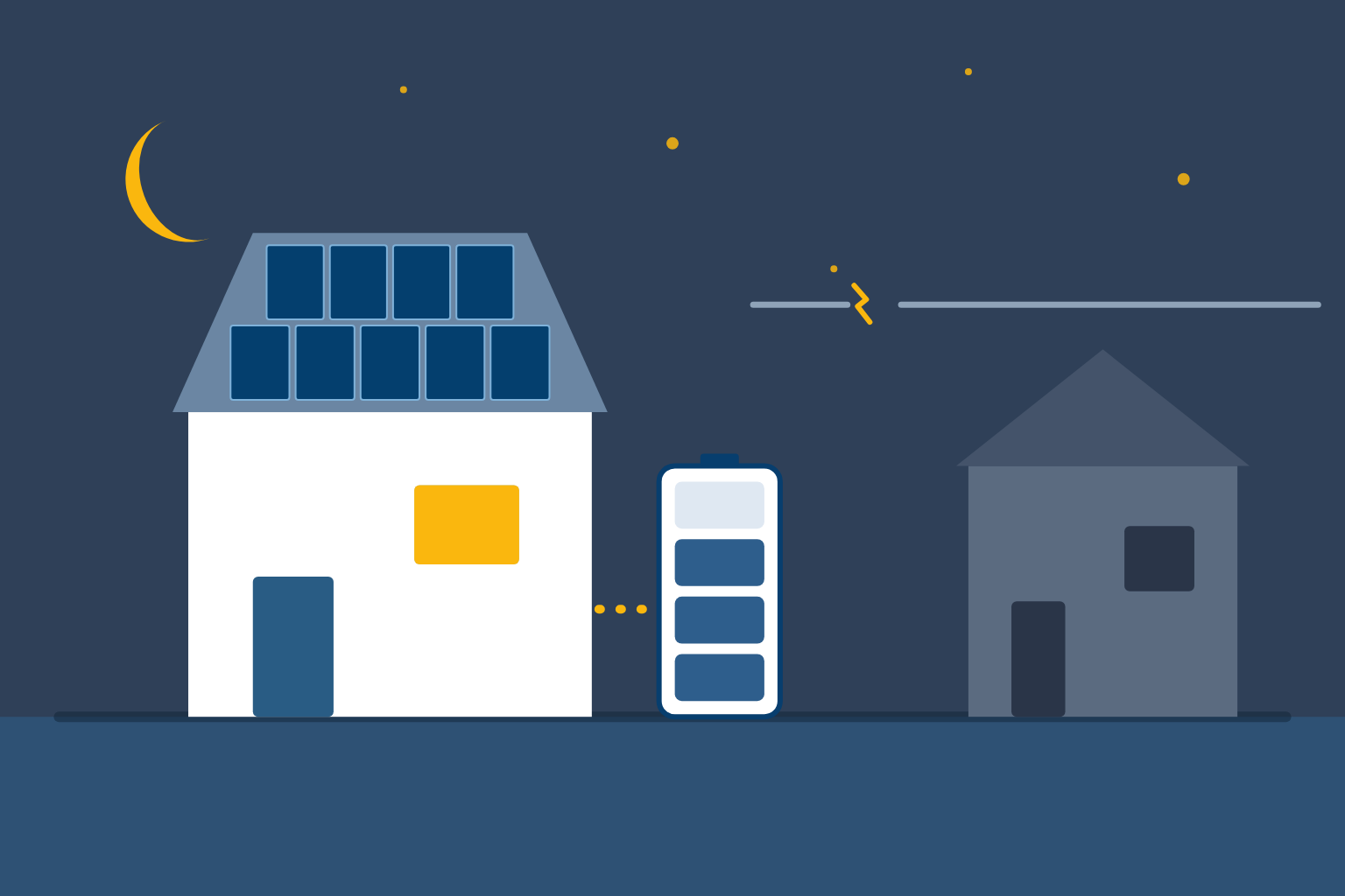 Illustration von Solarhaus an Speicher bei Nacht