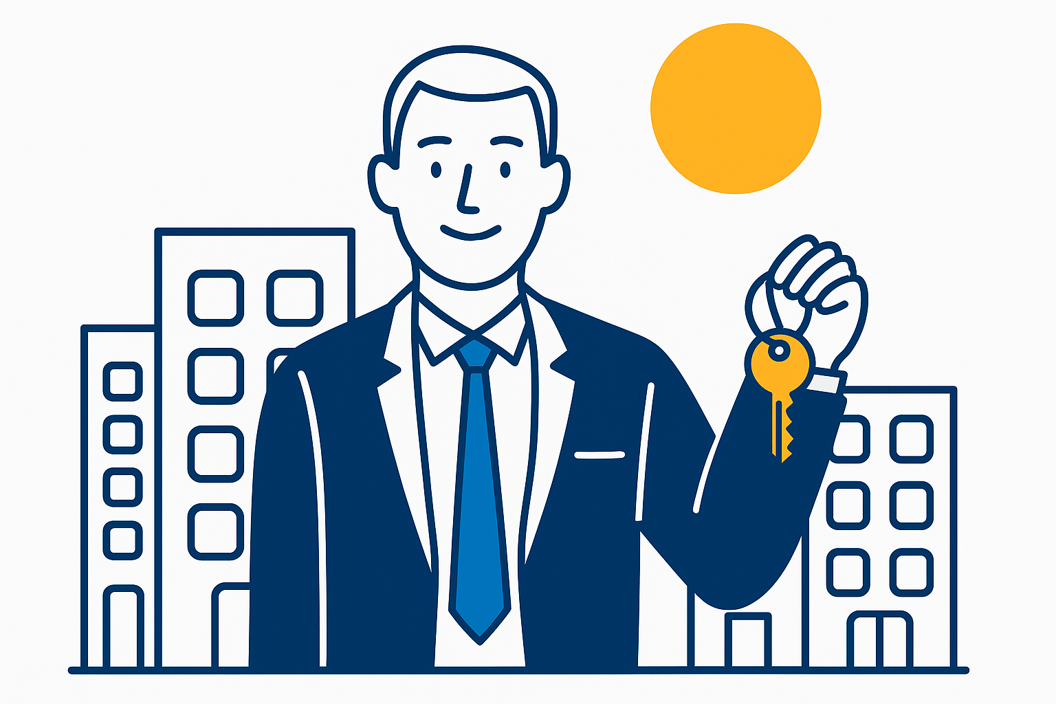 Illustration eines Vermieters, mit Schlüssel in der Hand.