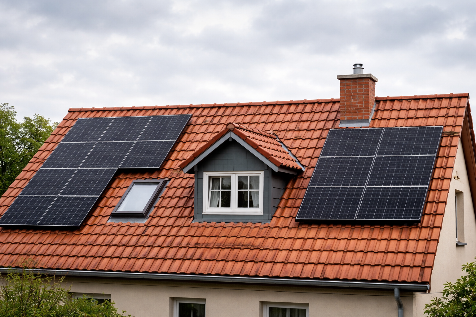 Dach mit Solaranlage und Dachgaube