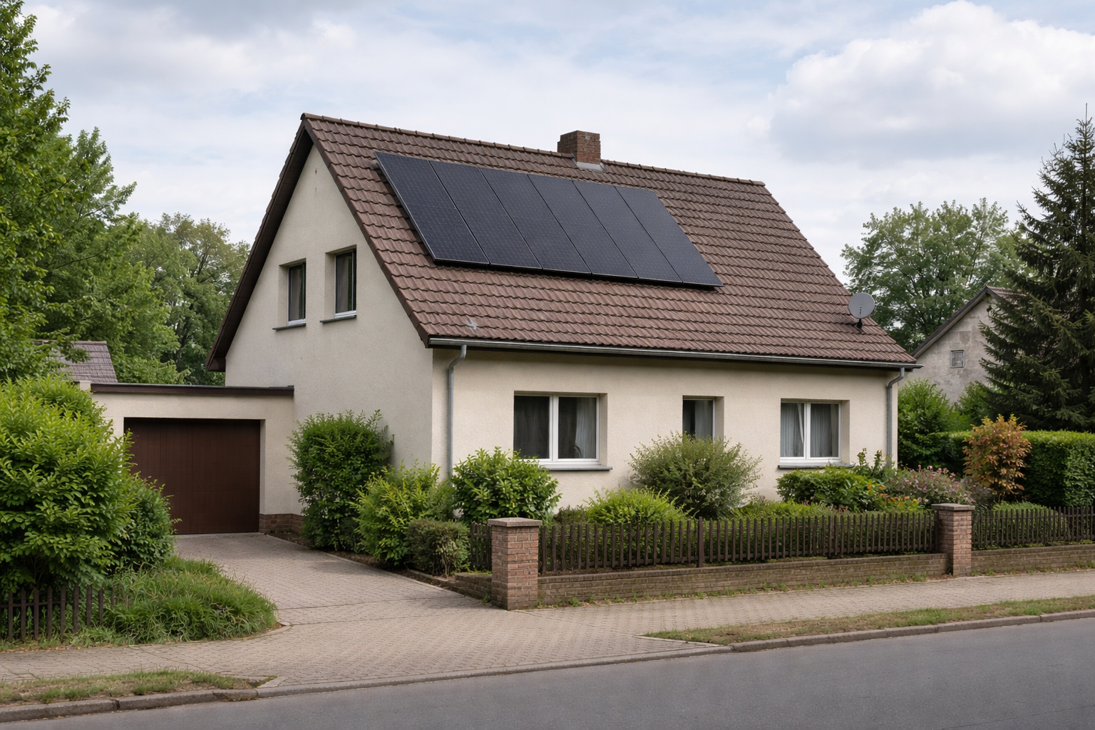 Schwarze PV-Module auf traditionellem Haus