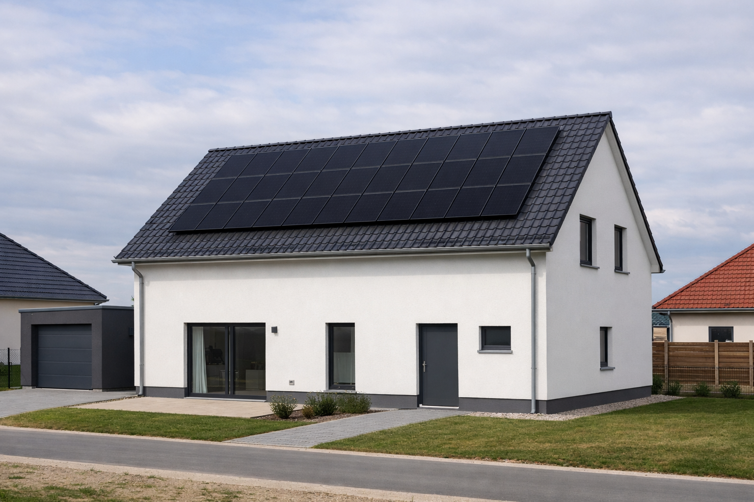 Moderne Solarmodule auf einem Neubau