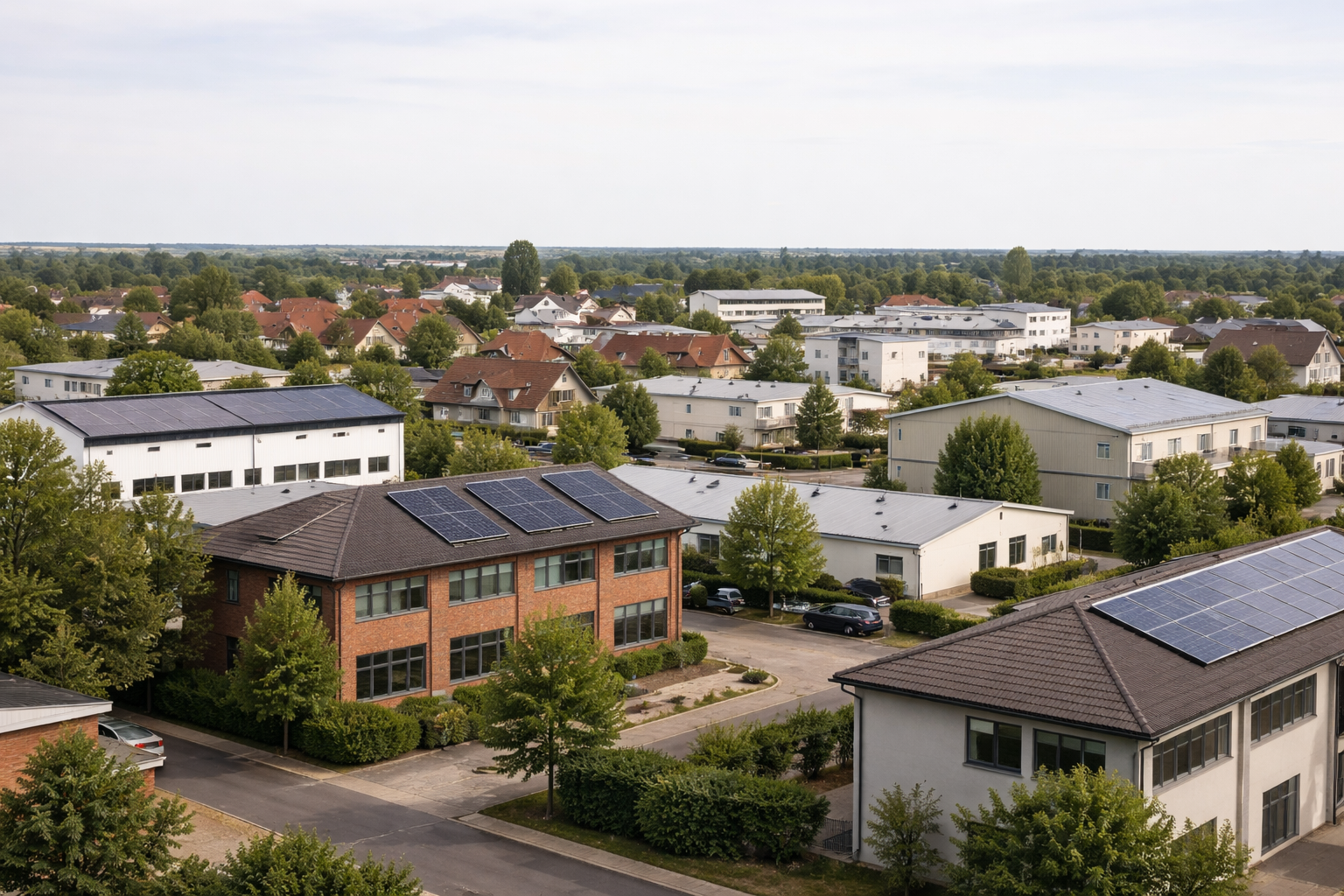 typischer Vorort von Magdeburg mit PV-Anlagen