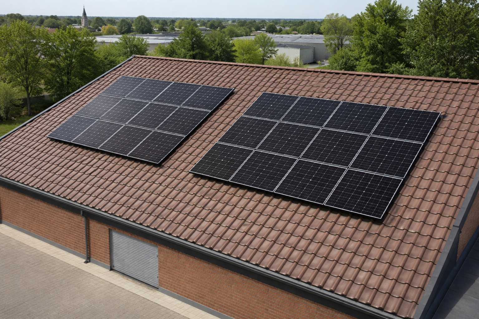 Arealansicht mit Solarpanelen auf einem Dach