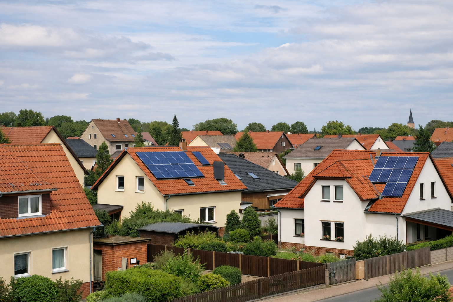 Solaranlagen in einem deutschen Wohnviertel