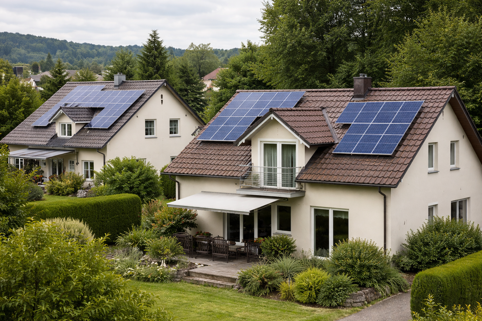 Siedlung mit PV-Anlagen auf Dächern