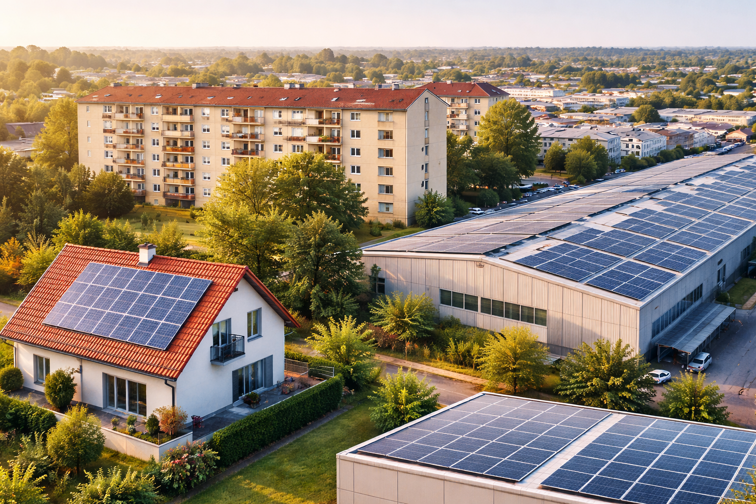 Stilistisches Foto mit PV-Dächern in Riesa