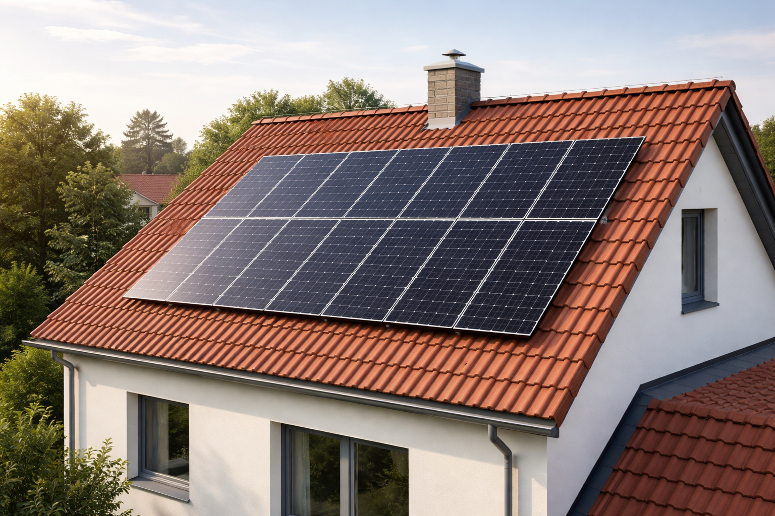 Haus mit Solarpanelen auf dem Dach