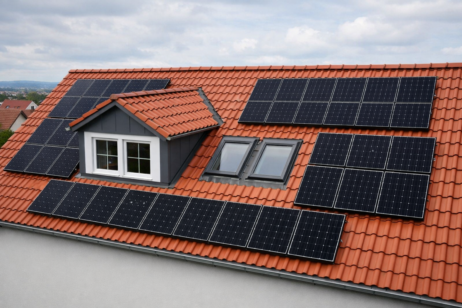 Rooftop mit Gaube und Solaranlage