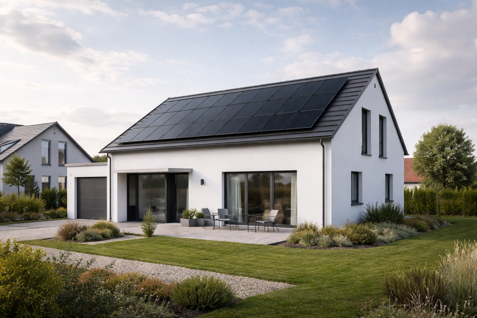 Modernes Einfamilienhaus mit Solarpanels