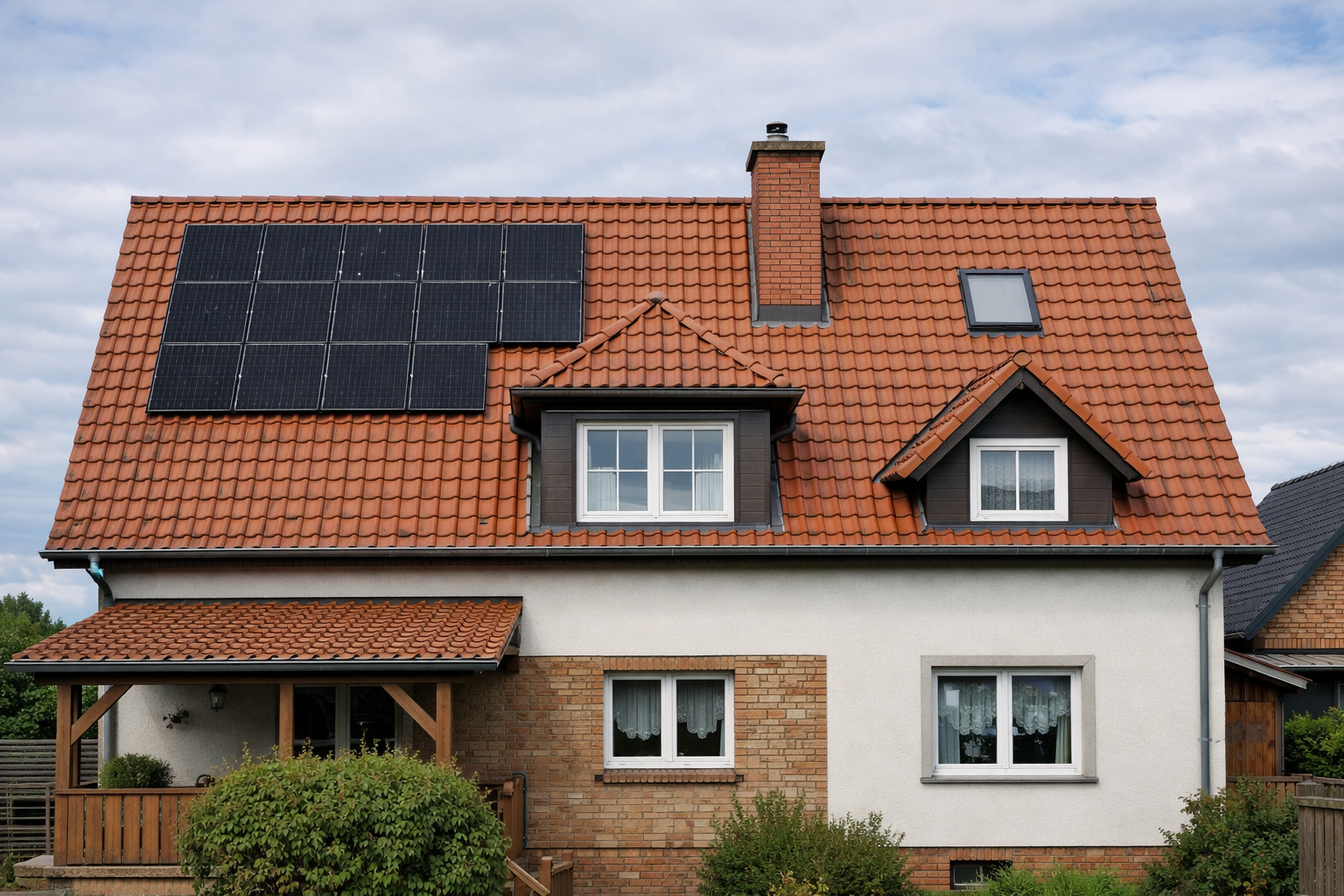 Traditionelles Hus mit Solarpanels