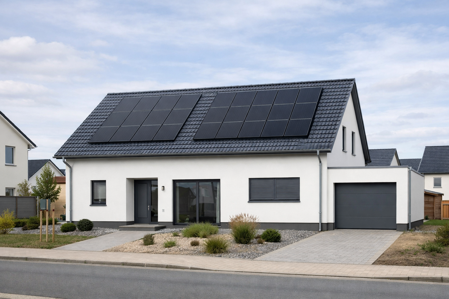 Modernes Einfamilienhaus mit Solarpanels