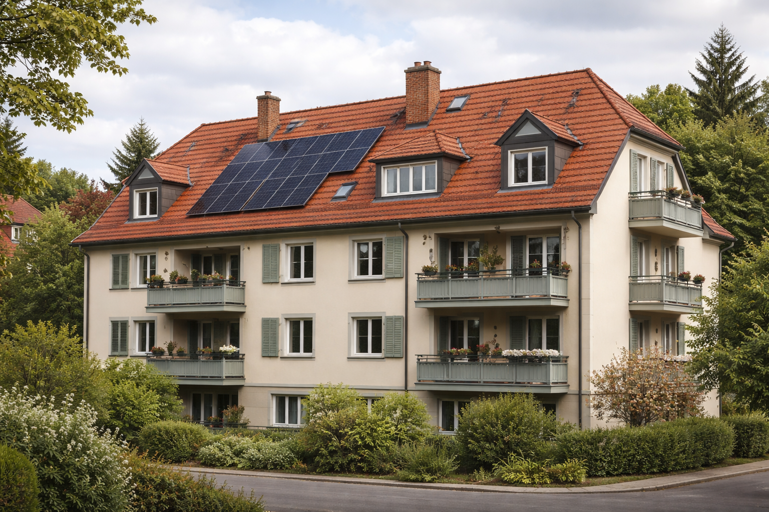 Traditionelle deutsche Architektur mit Solaranlage