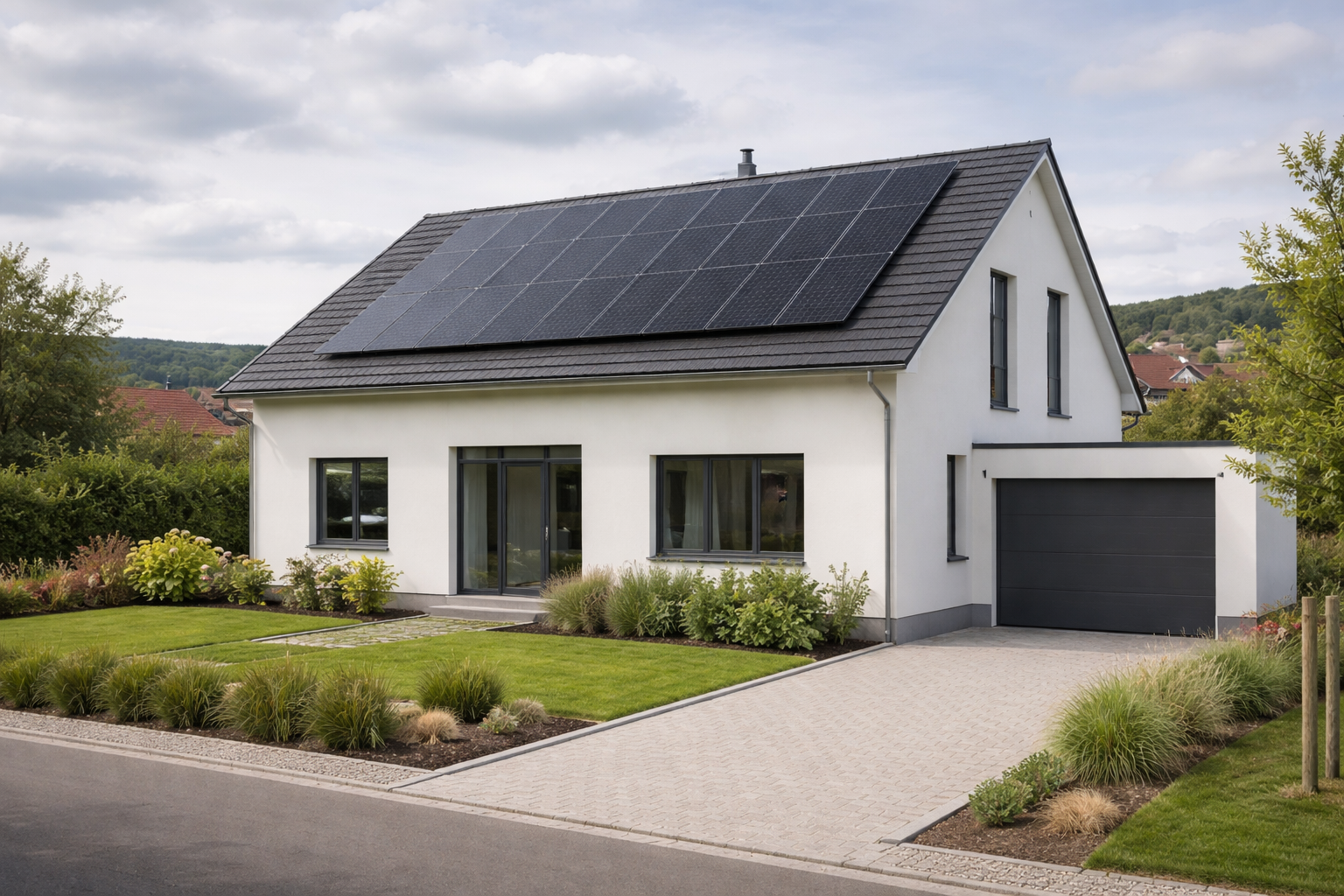 Modernes Familienhaus mit Solarpanels