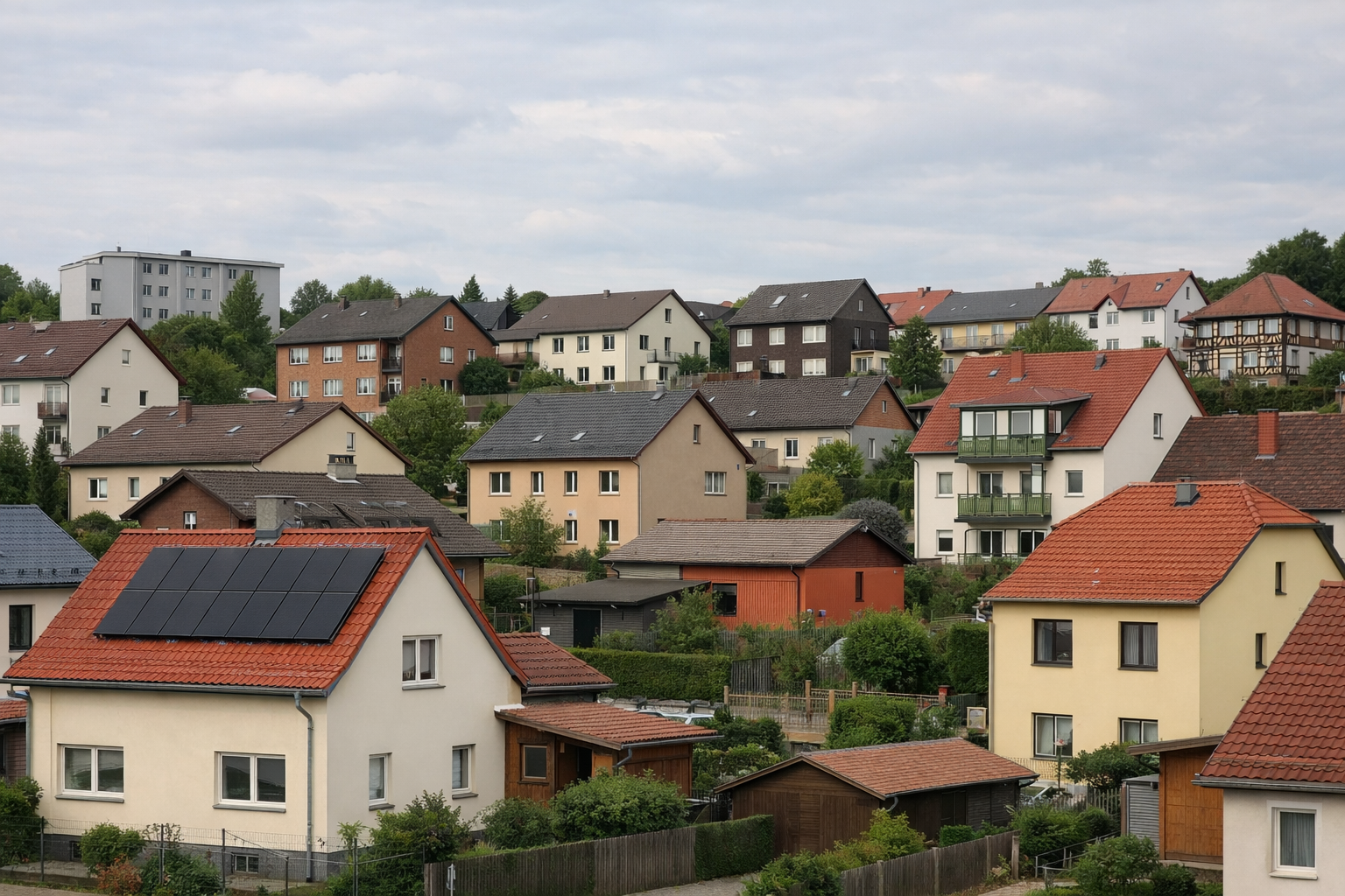 Typisches deutsches Wohnviertel bei Tageslicht
