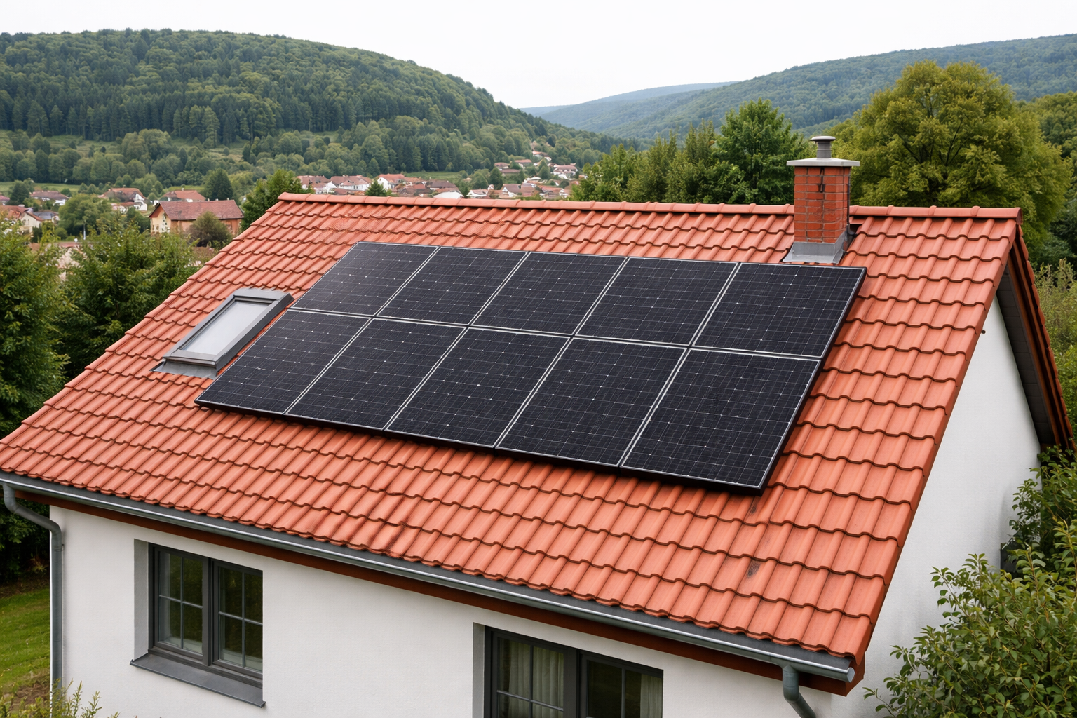 Traditionelles Haus mit Solarzellen